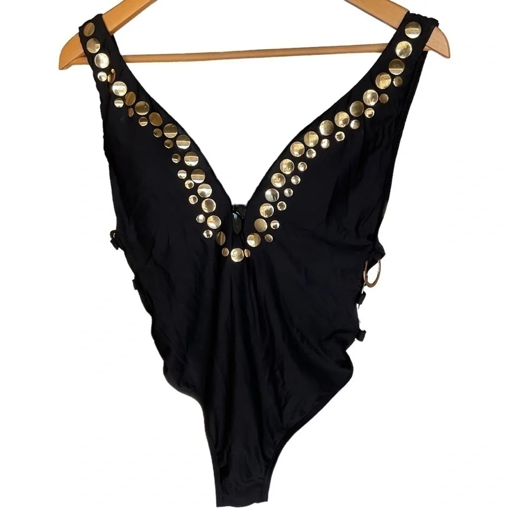 ATHENA Womens AT11538 Hey There Stud Plunge Maillot One Piece Swimsuit S…